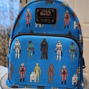 Loungefly Star Wars Retro Action Figure Blue Allover Print Mini Backpack
